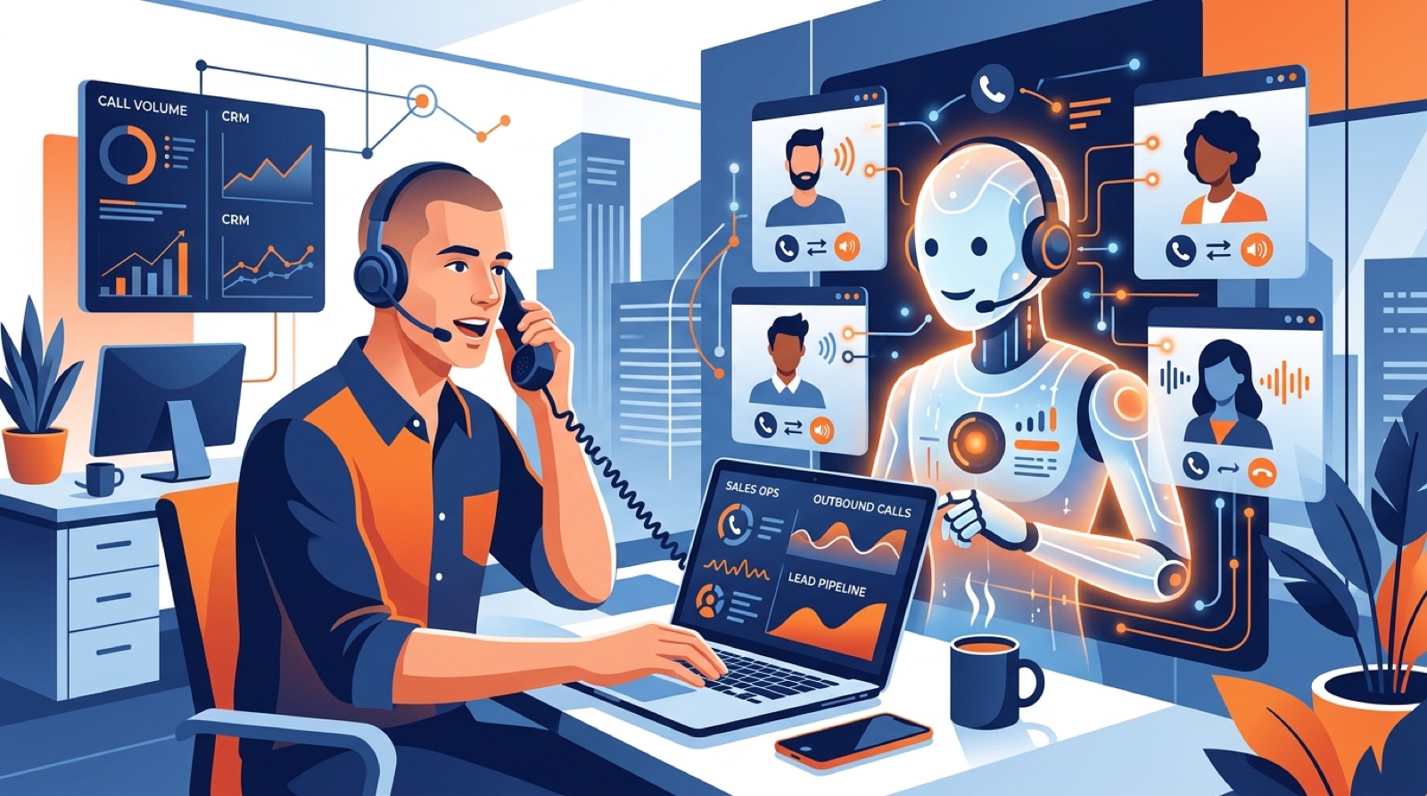 AI outbound calls dashboard showing live dialing and conversion metrics